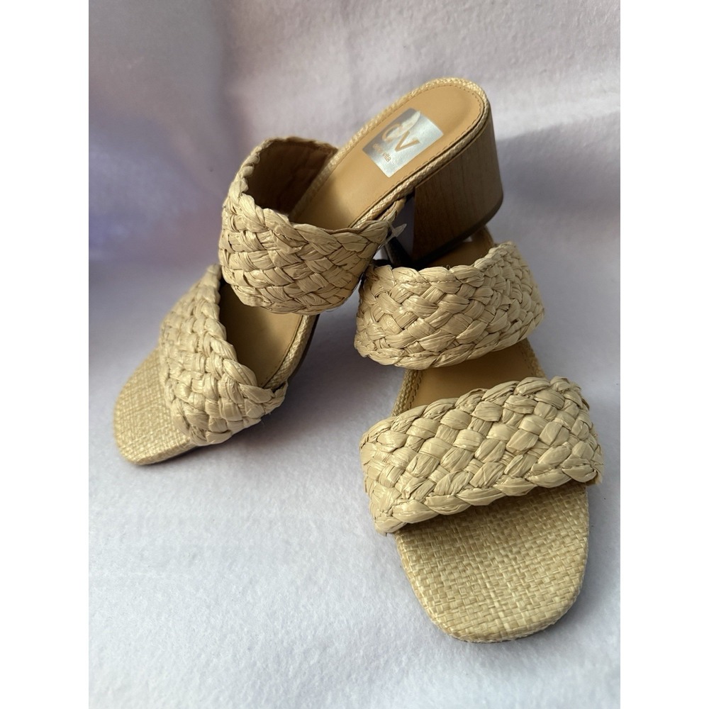 DV by Dolce Vita Raffia Braided Block Heel Slide Sandals Womens 7 Natural Woven